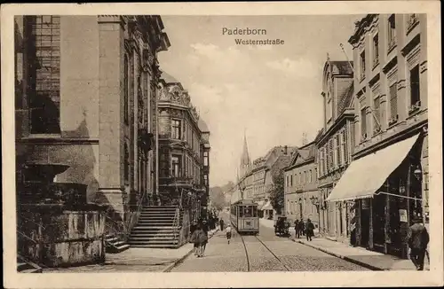 Ak Paderborn in Westfalen, Westernstraße, Straßenbahn