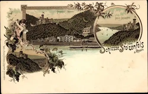 Litho Capellen Kapellen Stolzenfels Koblenz am Rhein, Schloss Stolzenfels, Burg