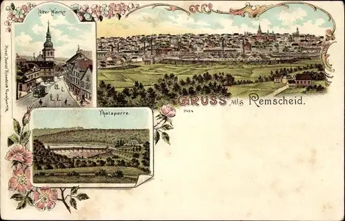 Litho Remscheid im Bergischen Land, Gesamtansicht, Alter Markt, Talsperre