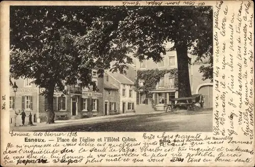 Ak Esneux Wallonien Lüttich, Place de l'eglise et l'Hotel Cobus