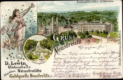 Litho Neustrelitz in Mecklenburg, Großherzogliches Schloss, Schlosskirche, D. Lewin Glückscollecte
