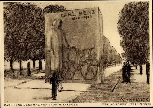 Ganzsachen Künstler Ak Mannheim, Carl Benz Denkmal von Prof. M. Laeuger, Enthüllung 1933