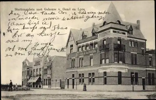 Ak Roosendaal Nordbrabant Niederlande, Stationsplein met Gebouw v. Gend en Loos