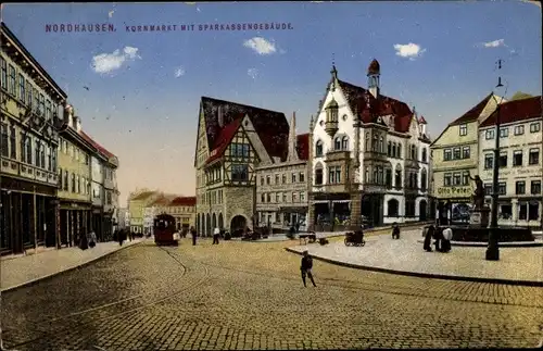 Ak Nordhausen am Harz, Kornmarkt mit Sparkassengebäude, Handlung Otto Peter