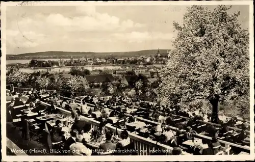 Ak Werder an der Havel, Blick von der Gaststätte Bismarckhöhe zur Inselstadt