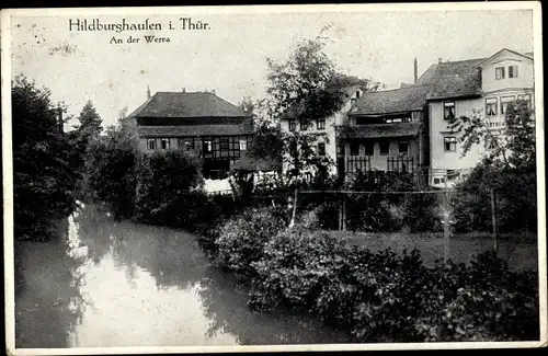 Ak Hildburghausen in Thüringen, Häuser an der Werra, Wäscherei