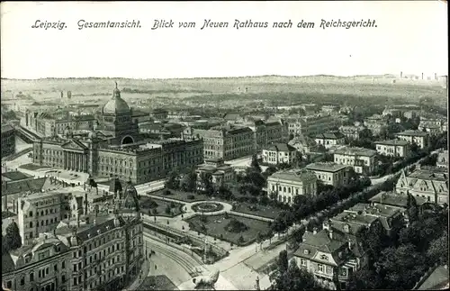 Ak Leipzig, Gesamtansicht, Reichsgericht vom Neuen Rathaus gesehen