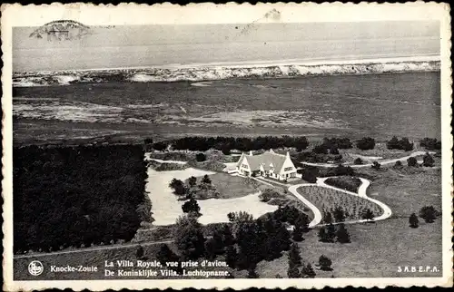 Ak Knokke Zoute Westflandern,Villa Royale,De Koninklijke Villa, Fliegeraufnahme