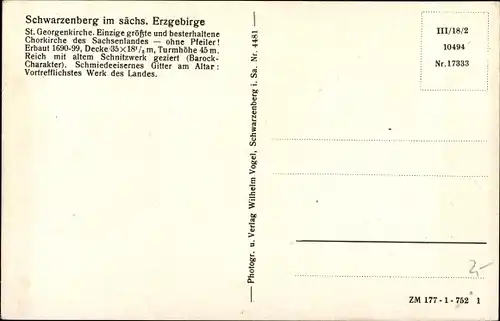 Ak Schwarzenberg Erzgebirge, St. Georgenkirche, Innenansicht