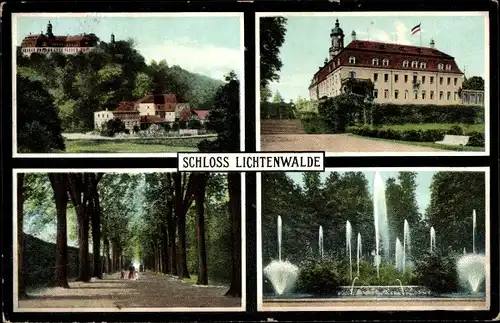 Ak Lichtenwalde Niederwiesa in Sachsen, Schloss Lichtenwalde, Park, Springbrunnen