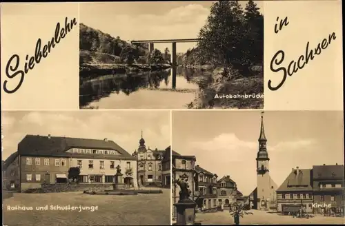 Ak Siebenlehn Großschirma in Sachsen, Autobahnbrücke, Rathaus, Schusterjunge, Kirche