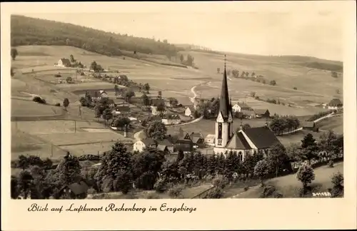 Ak Rechenberg Bienenmühle Erzgebirge, Ortsansicht mit Kirche