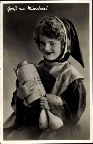 Ak München, Kindl mit Hofbräuhaus Bierkrug und Radi