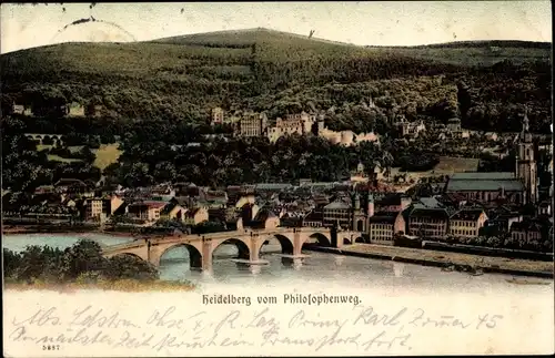 Ak Heidelberg am Neckar, Blick vom Philosophenweg, Brücke