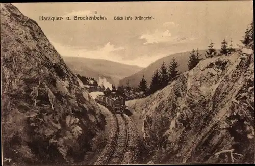 Ak Brocken Nationalpark Harz, Brockenbahn, Harzquerbahn, Drängetal, Dampflok