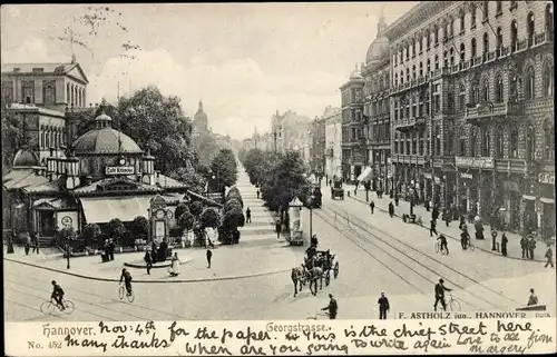 Ak Hannover in Niedersachsen, Georgstraße, Cafe Kröpcke, Straßenszene, Straßenbahn