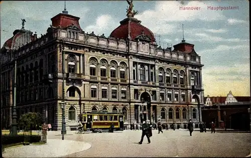 Ak Hannover in Niedersachsen, Hauptpostamt, Straßenbahn