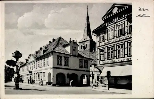 Ak Uelzen in Niedersachsen, Rathaus, Kaffeerösterei, Feinkosthaus Cordes