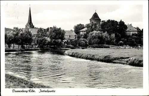 Ak Dannenberg an der Elbe, Jeetzelpartie, Kirchturm, Rundturm