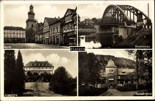Ak Rinteln an der Weser, Markt, Weserbrücke, Arensburg, Schaumburg