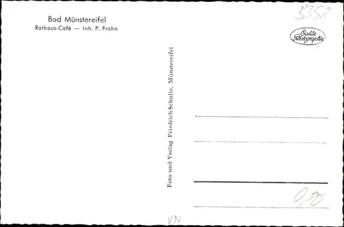 Ak Bad Münstereifel in Nordrhein Westfalen, Rathaus, Rathaus-Cafe