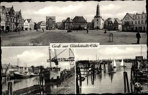 Ak Glückstadt an der Elbe, am Markt, Binnenhafen, Außenhafen