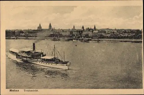 Ak Mainz am Rhein, Totalansicht, Dampfer