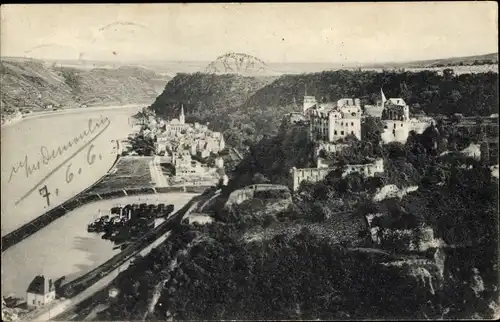 Ak St. Goar im Rhein Hunsrück Kreis, Blick auf den Ort mit Rheinfels