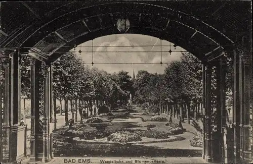 Ak Bad Ems an der Lahn, Wandelbahn und Blumenparterre