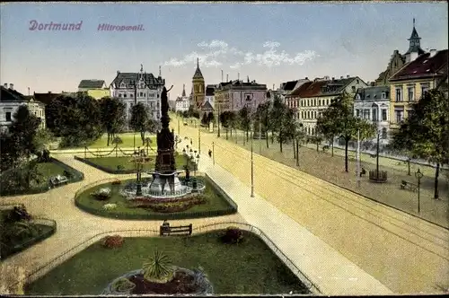 Ak Dortmund im Ruhrgebiet, Hiltropwall, Platzansicht, Statue