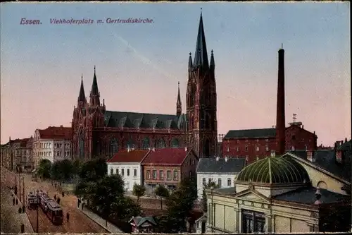 Ak Essen im Ruhrgebiet, Viehoferplatz, Getrudiskirche