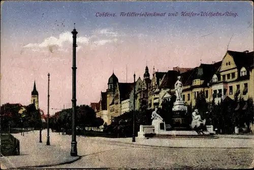 Ak Koblenz am Rhein, Artilleriedenkmal und Kaiser-Wilhelm-Ring