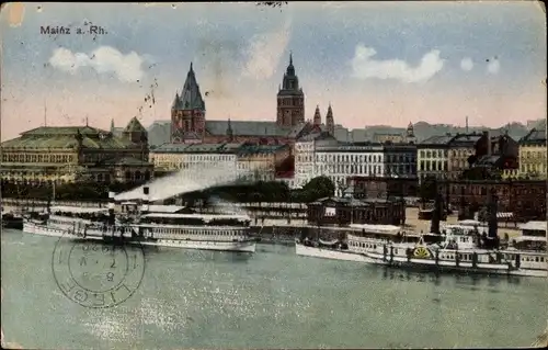 Ak Mainz am Rhein, Dampfer, Uferpartie