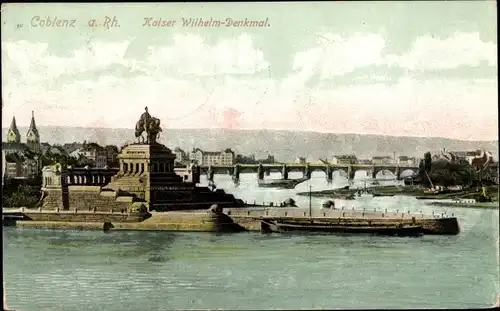 Ak Koblenz am Rhein, Kaiser-Wilhelm-Denkmal, Brücke