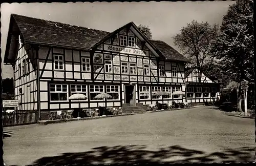 Ak Neuhaus im Solling Holzminden Niedersachsen, Hotel Brauner Hirsch, Fachwerkhaus