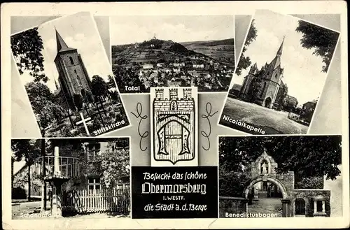 Ak Obermarsberg Marsberg im Sauerland, Stiftskirche, Totalansicht, Nicolaikapelle, Schandpfahl