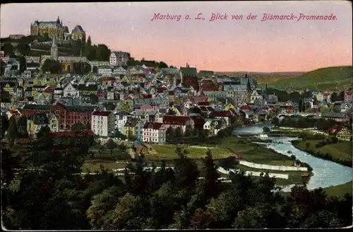Ak Marburg an der Lahn, Blick von der Bismarck-Promenade