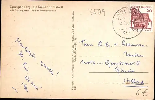 Ak Spangenberg in Hessen, Schloss, Liebenbachbrunnen
