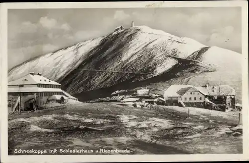 Ak Karpacz Krummhübel Schlesien, Dom Śląski, Schlesierhaus, Schneekoppe, Riesenbaude