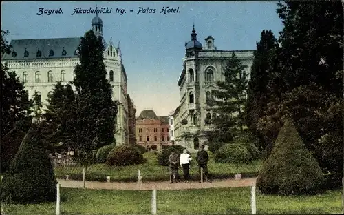 Ak Zagreb Kroatien, Akademicki trg., Palas Hotel