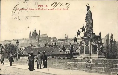 Ak Praha Prag Tschechien, Socna sv. Jana na Karlove moste, Kral. hrad, Denkmal