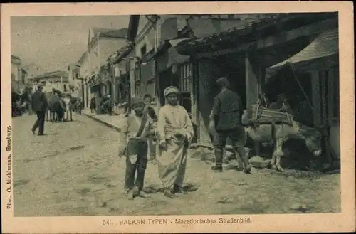 Ak Mazedonien, Balkan Typen, Mazedonisches Straßenbild, Esel, Mazedonier