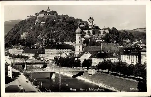 Ak Graz Steiermark, Mur und Schlossberg