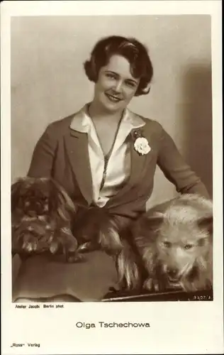Ak Schauspielerin Olga Tschechowa, Portrait, Hunde