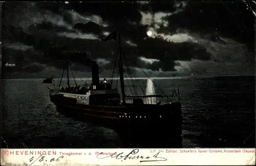 Ak Scheveningen Den Haag Südholland, Terugkomst v. d. Plaizierboot, Dampfer