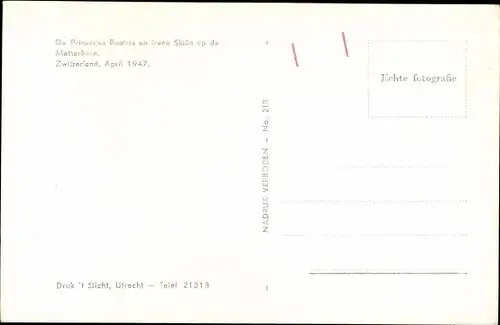 Ak Prinzessin Beatrix der Niederlande, Prinzessin Irene, Matterhorn, Ski, Zermatt 1947