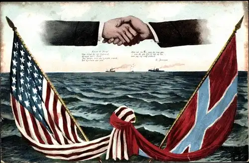 Ak Britische und US Amerikanische Flagge, Handschlag