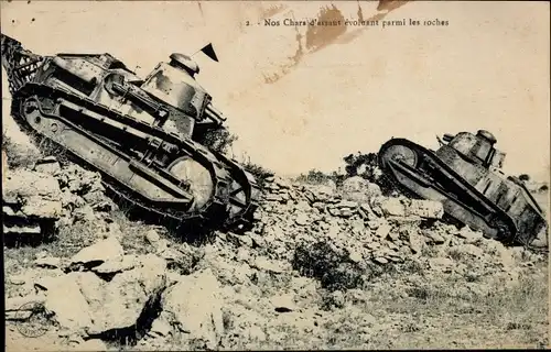 Ak Nos Chars d'assaut évoluant parmi les roches, Französische Panzer