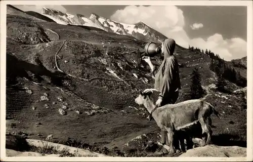 Ak Schweiz, Betruf, Hirte mit Ziege im Gebirge