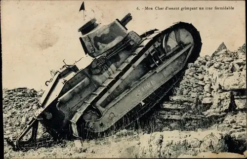 Ak Mon Char d'assaut grimpant un mur formidable, französischer Panzer